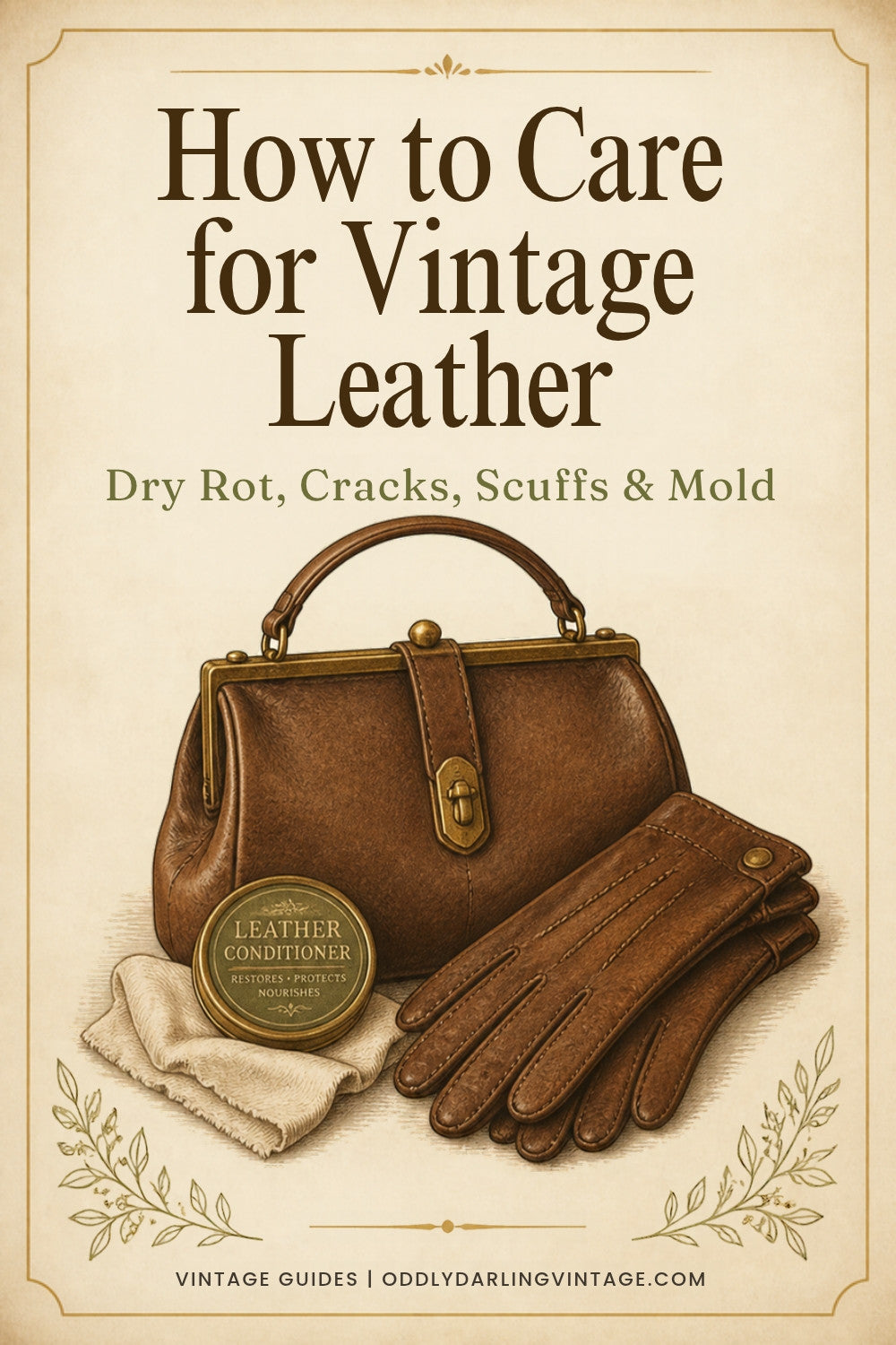How to Care for and Repair Vintage Leather guide header, Oddly Darling Vintage