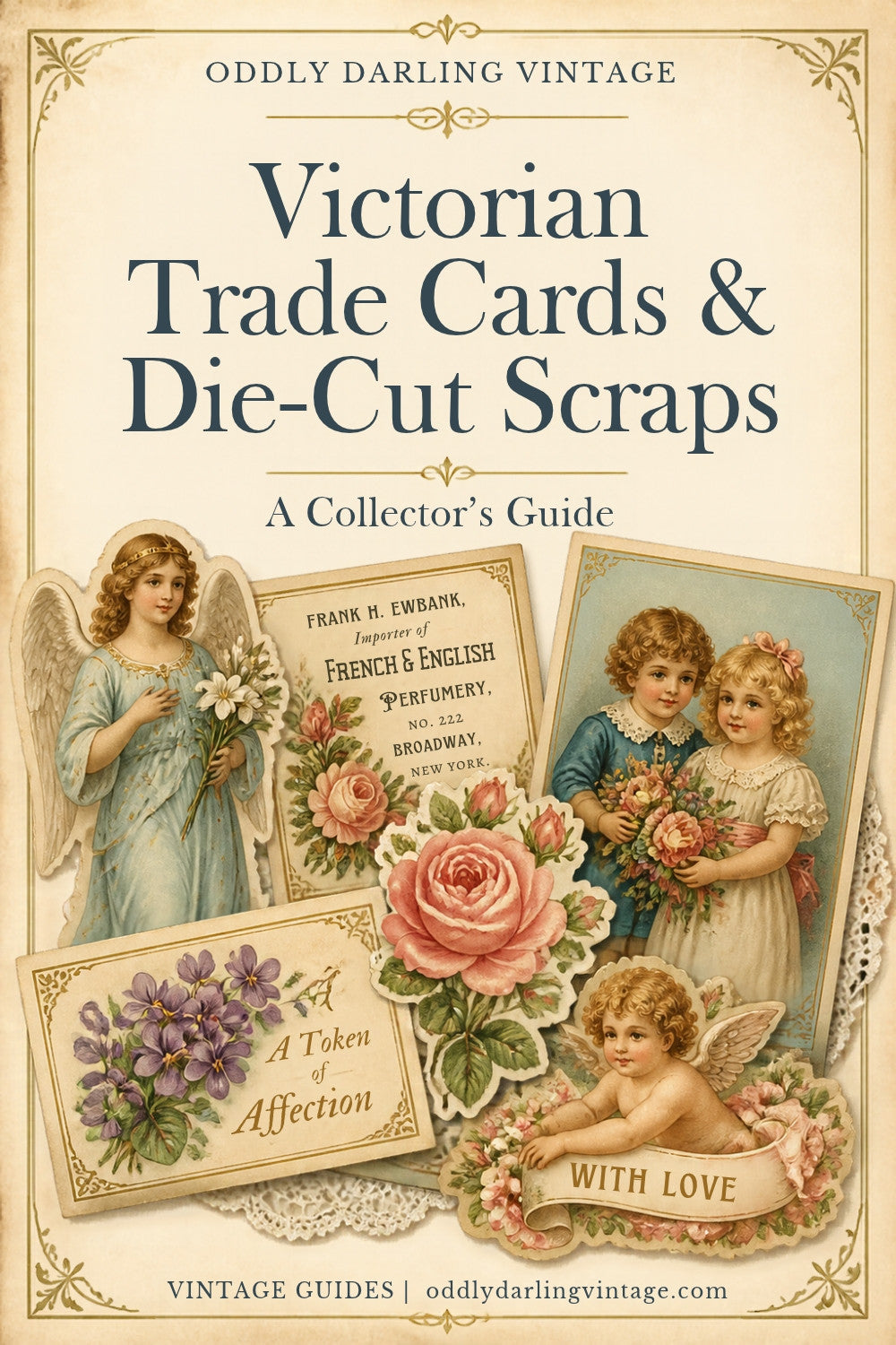 Victorian Trade Cards and Die-Cut Scraps guide header, Oddly Darling Vintage