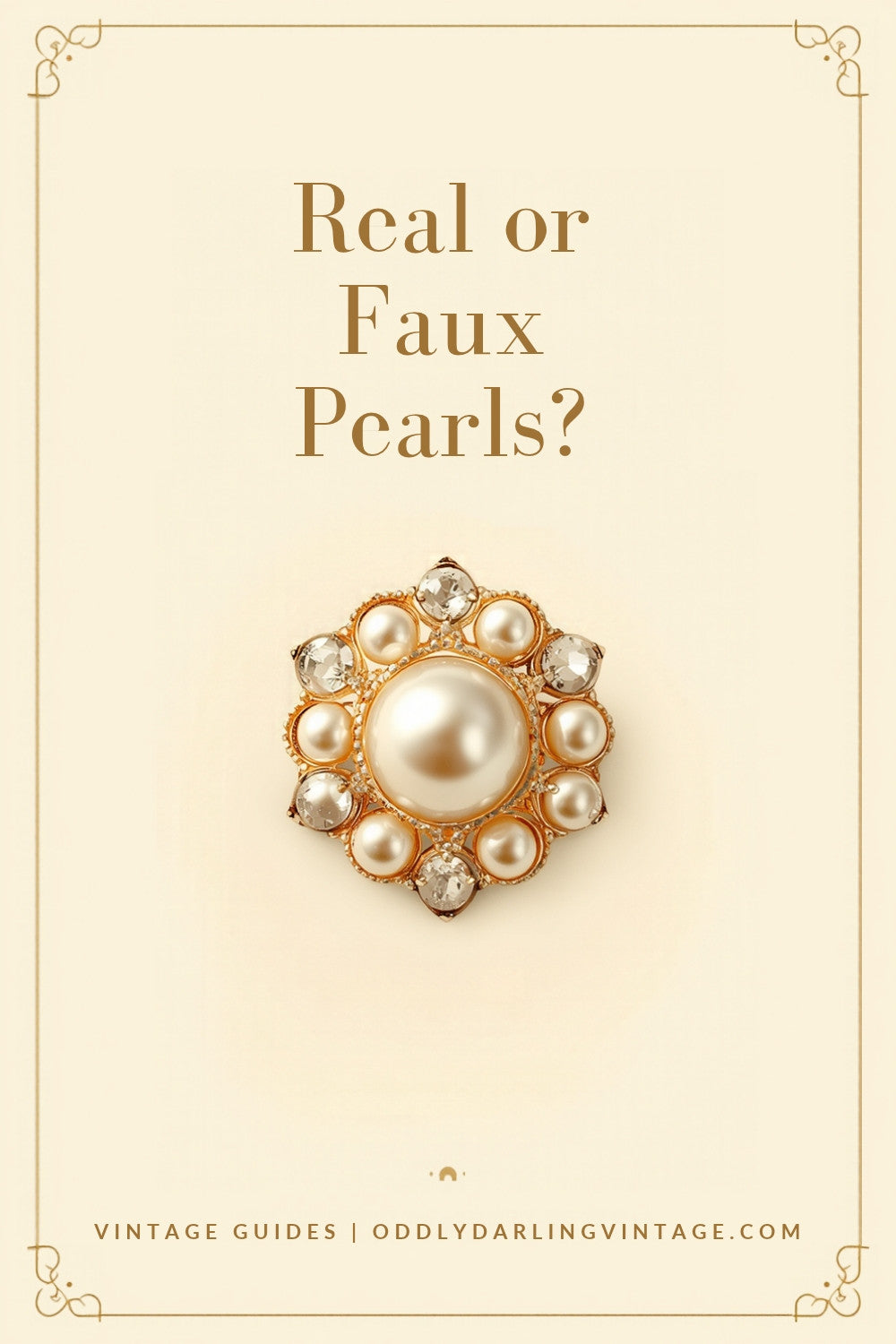 Real or Faux Pearls guide header with faux pearl brooch, Oddly Darling Vintage
