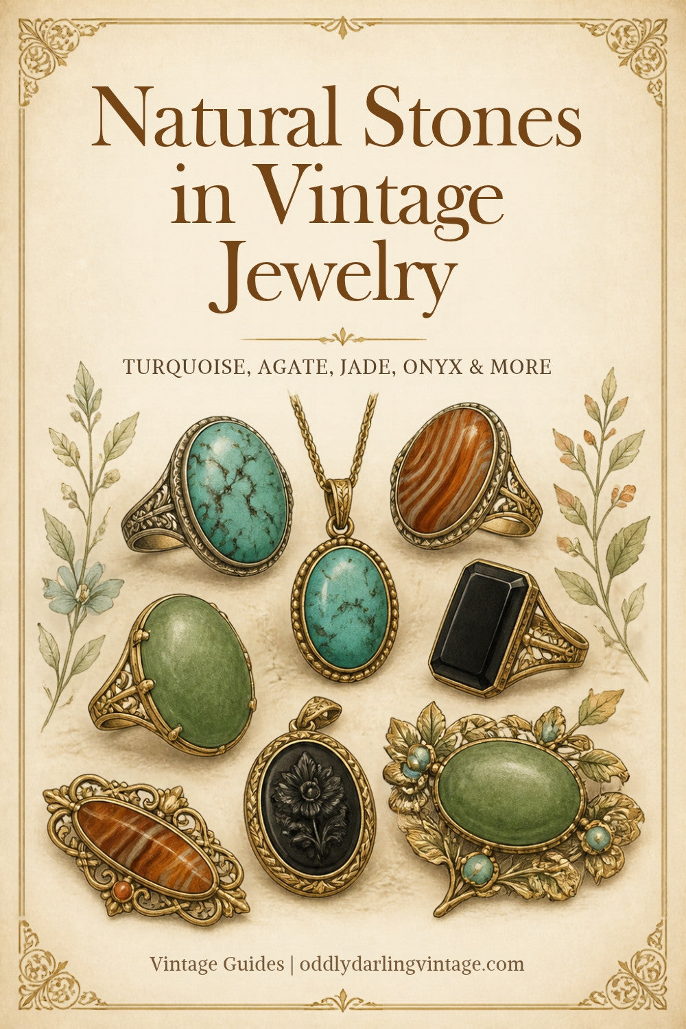 Natural Stones in Vintage Jewelry guide header, Oddly Darling Vintage