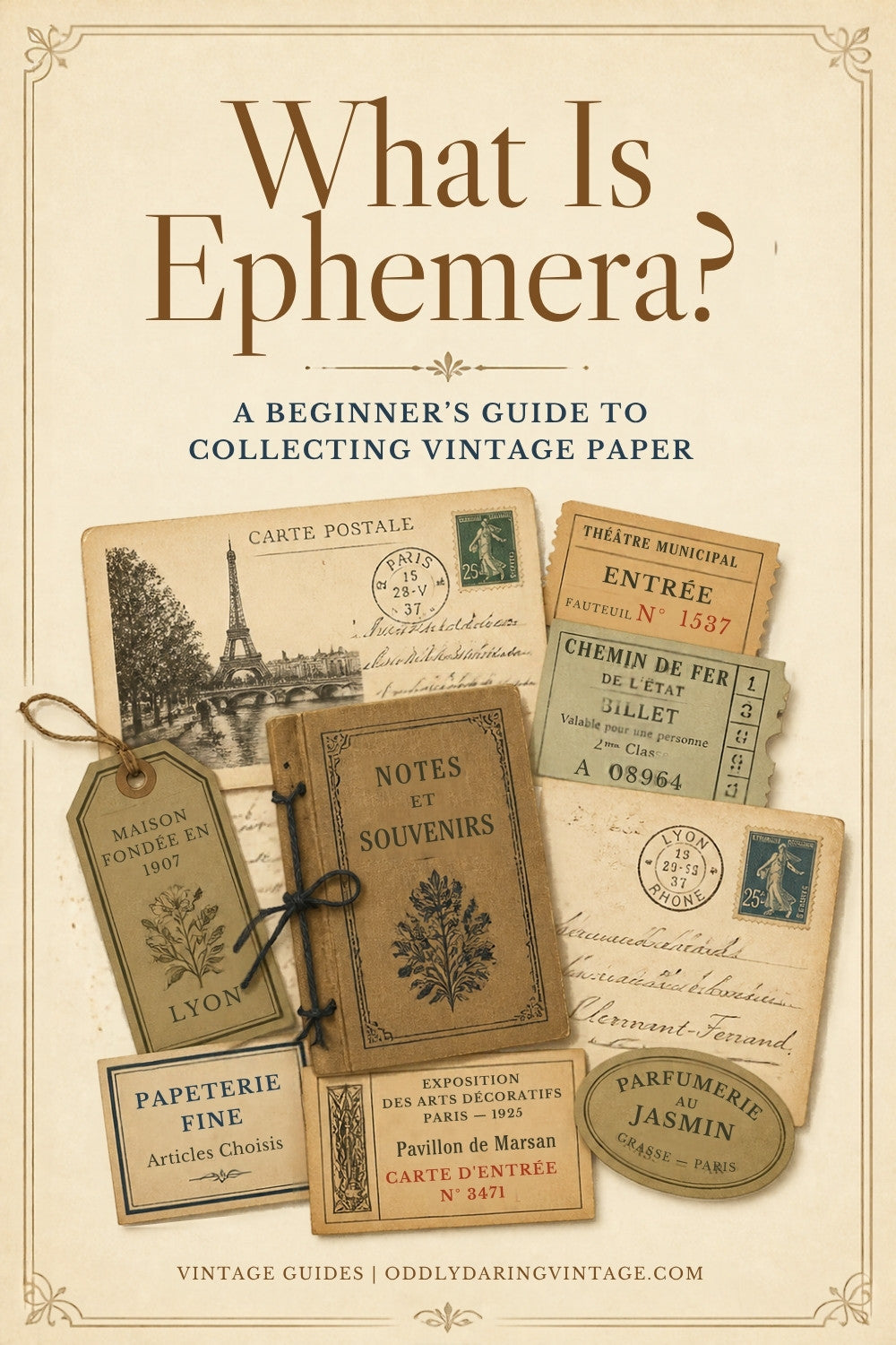 What Is Ephemera? Vintage paper collecting guide header, Oddly Darling Vintage