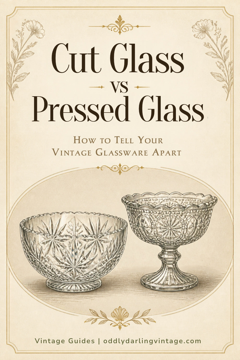 Cut Glass vs Pressed Glass guide header, Oddly Darling Vintage