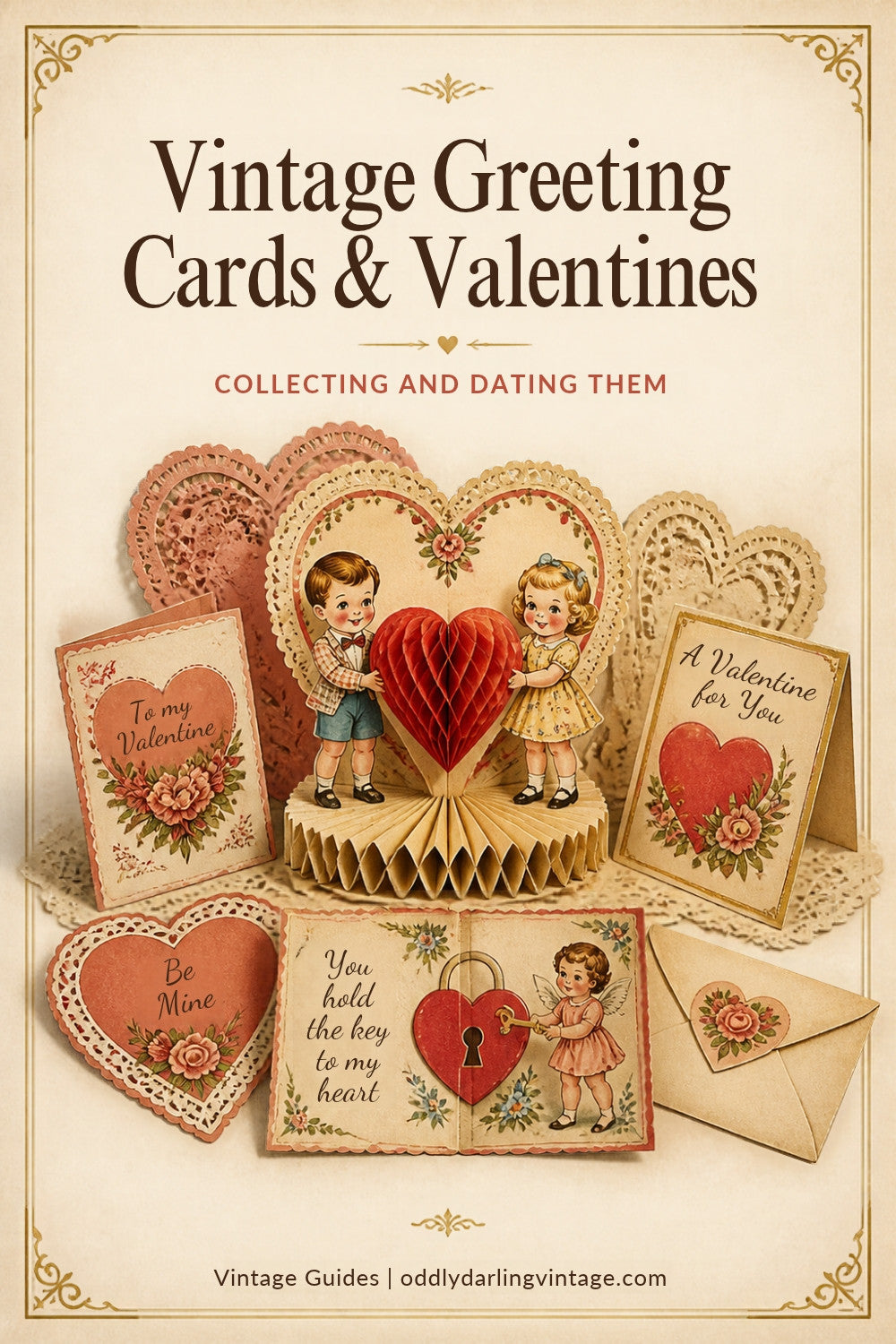 Vintage Greeting Cards and Valentines guide header, Oddly Darling Vintage