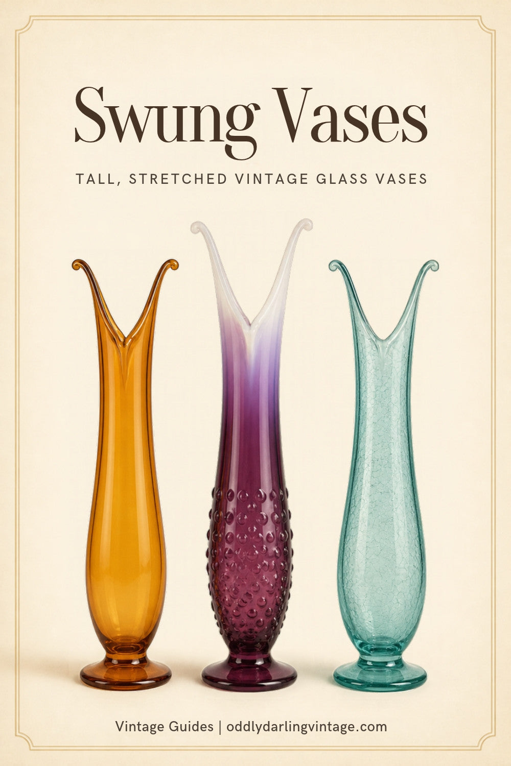 Swung Vases vintage glass guide header with Fenton hobnail opalescent swung vases, Oddly Darling Vintage