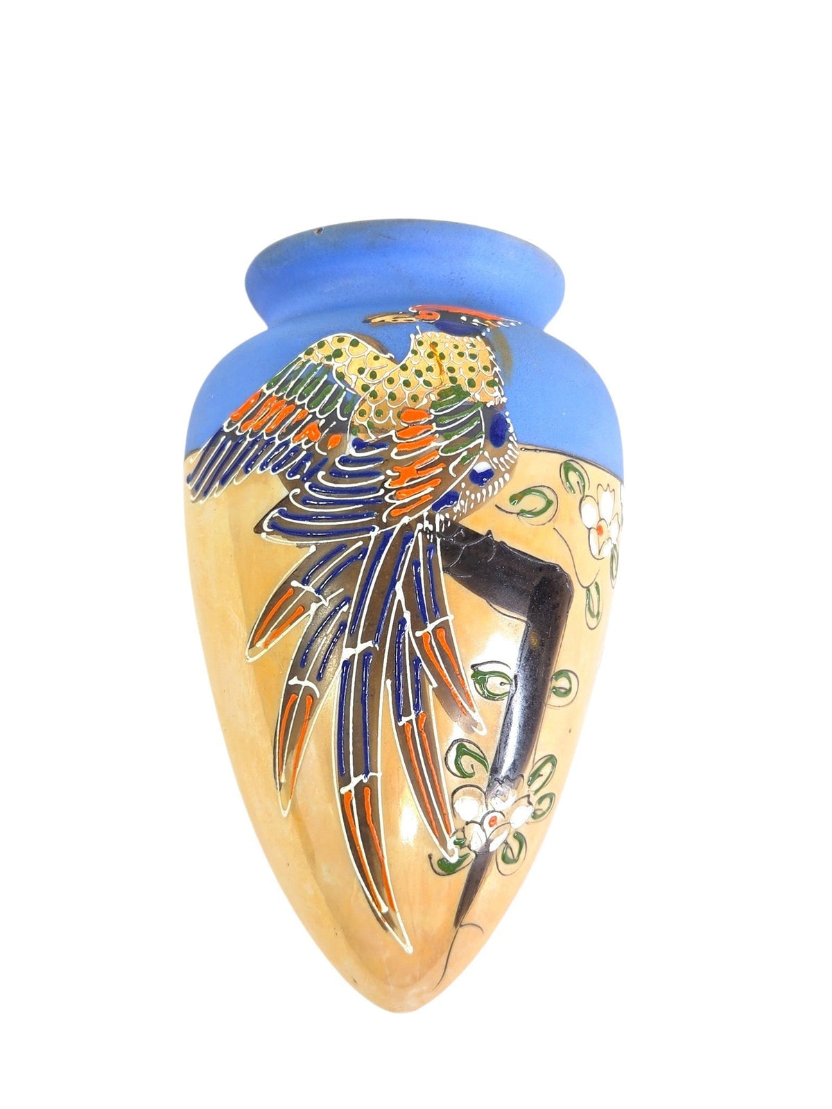 Vintage Japan lusterware wall pocket with moriage phoenix bird