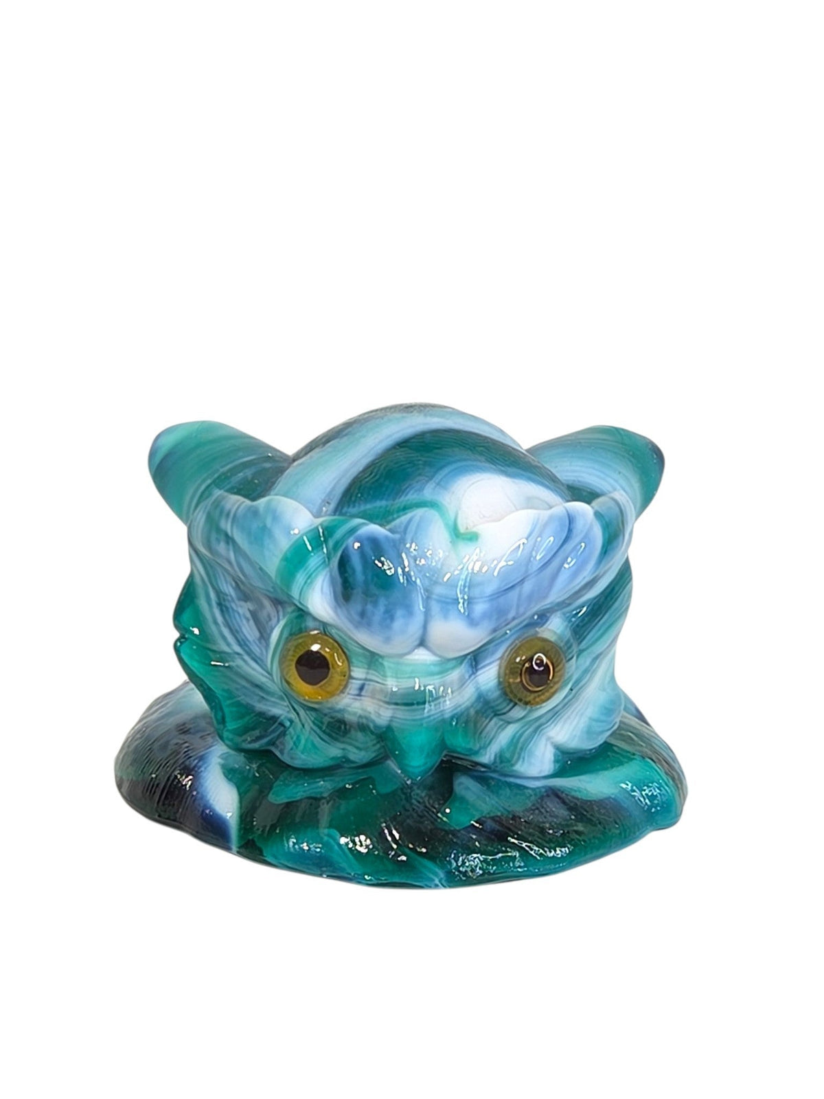 Vintage Imperial Glass jade slag glass owl lid with amber eyes