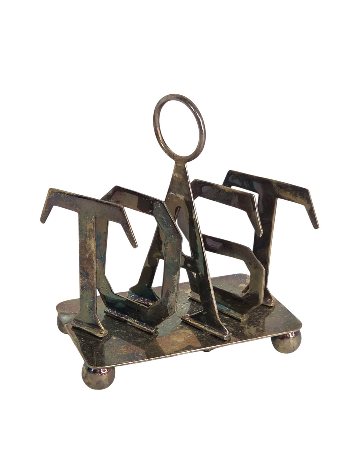 Vintage silver plate toast rack with letters spelling TOAST