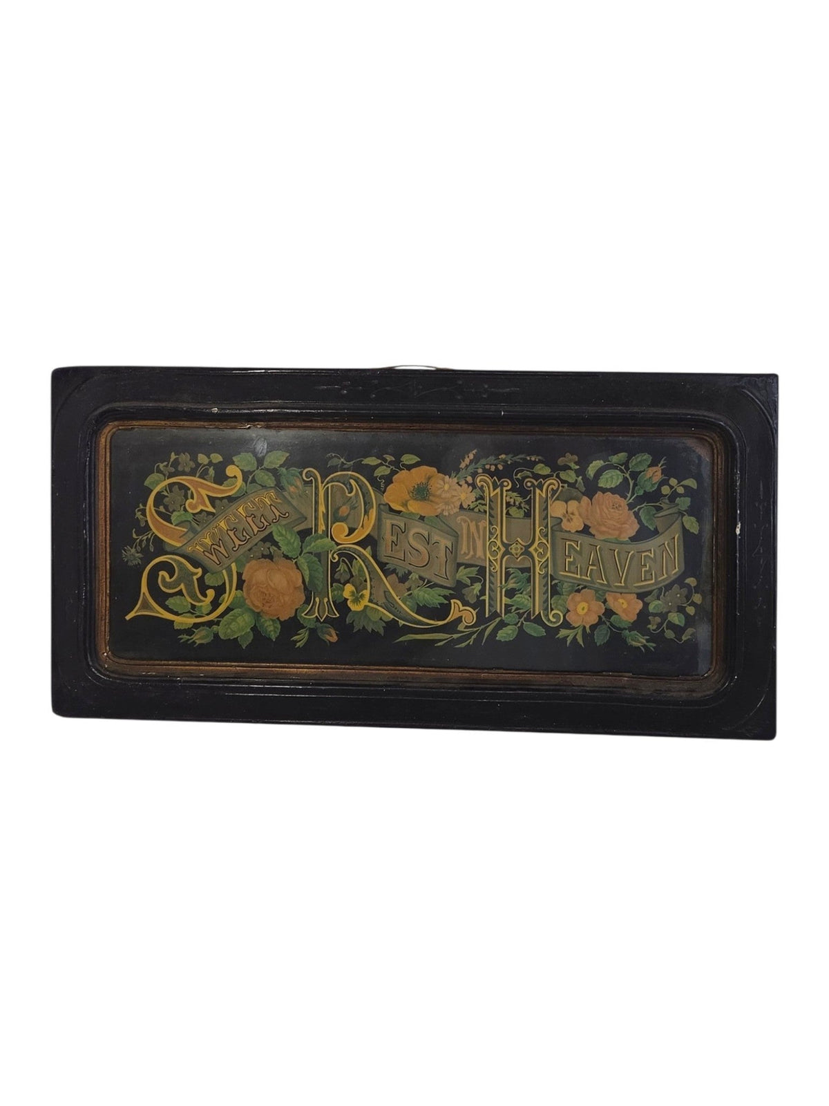 Antique Victorian Sweet Rest in Heaven mourning motto in original black frame