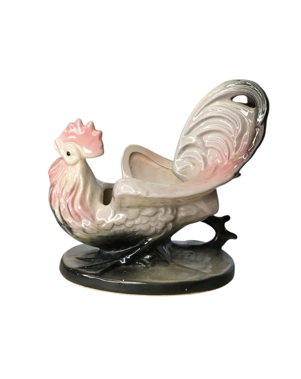 Hull USA Rooster #58 ceramic planter in black and dusty pink, from Oddly Darling Vintage