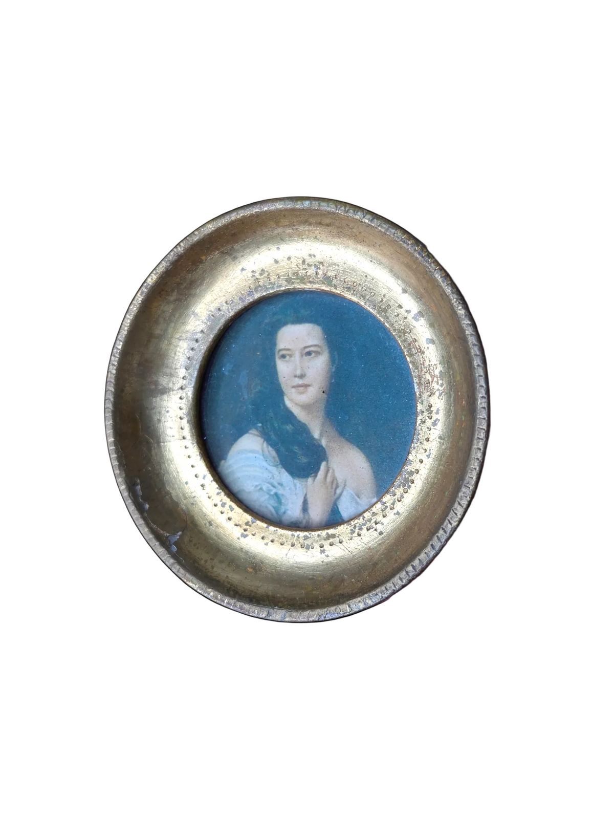 Vintage Florentine style gilt wood miniature frame with a Victorian lady portrait