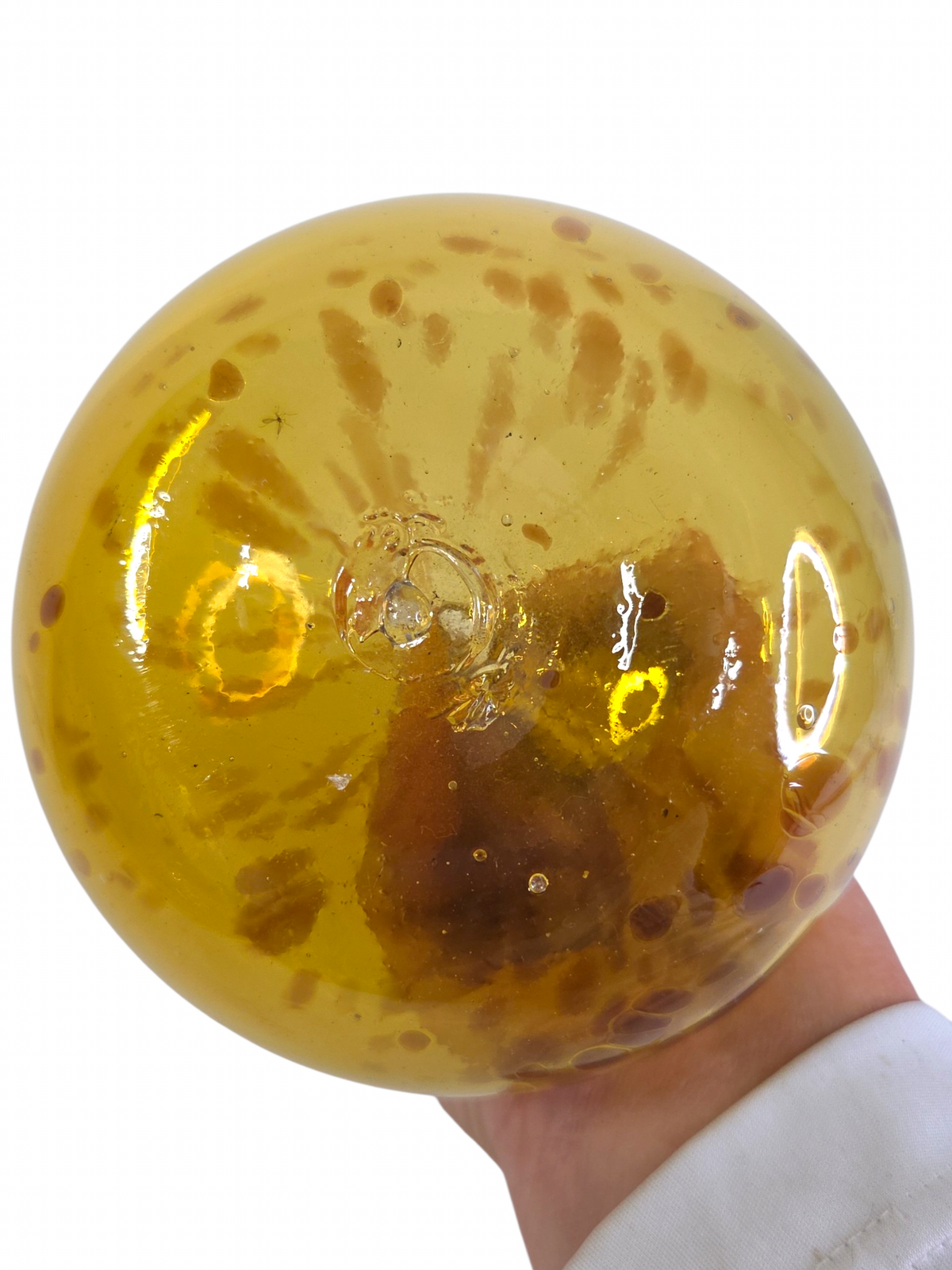 Oddly Darling Vintage amber hand-blown glass bud vase with organic brown speckles and a bulbous base