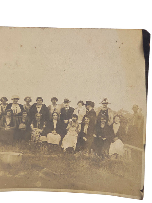 Oddly Darling Vintage original early 20th-century sepia-toned group portrait photograph of people in period attire.