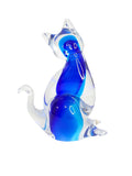 Oddly Darling Vintage handcrafted clear and blue glass cat figurine with a modern silhouette and smooth finish.