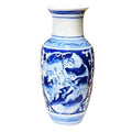 Oddly Darling Vintage blue and white ceramic vase featuring hand-painted cherubs and intricate floral scrollwork.