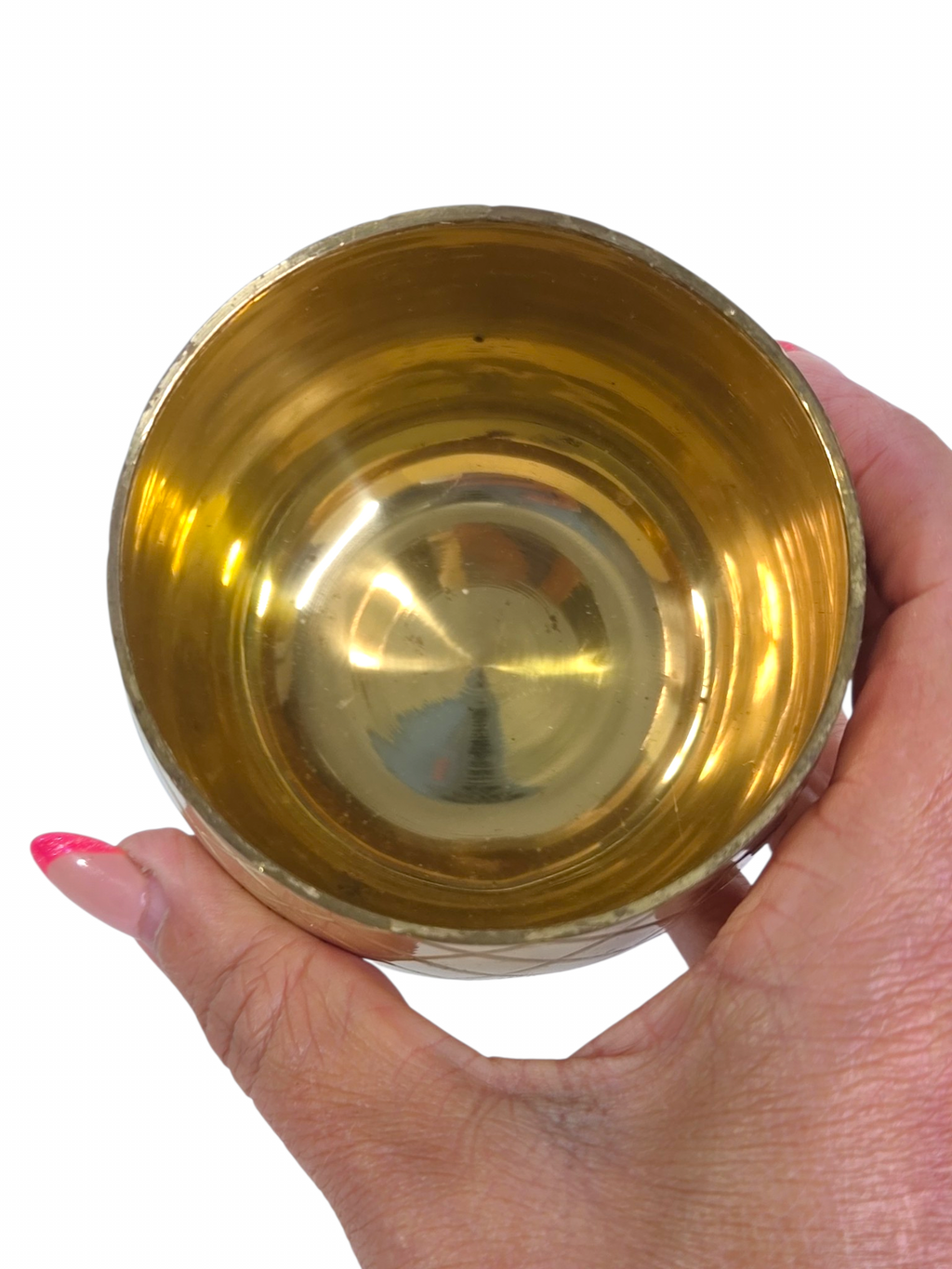 Oddly Darling Vintage brass pineapple container interior view showing polished gold finish and diamond-etched texture
