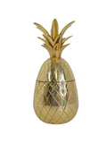 Oddly Darling Vintage solid brass pineapple lidded container with diamond-etched texture and leafy crown lid.