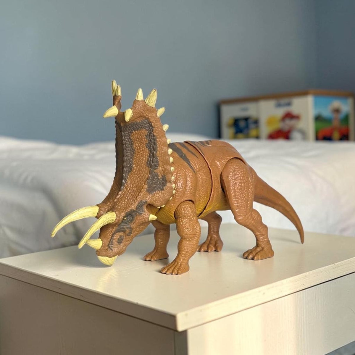 Mattel Jurassic World Mega Destroyers Pentaceratops dinosaur figure displayed on a white surface