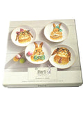 Oddly Darling Vintage set of four Pier 1 Imports porcelain salad plates featuring whimsical watercolor bunny rabbits