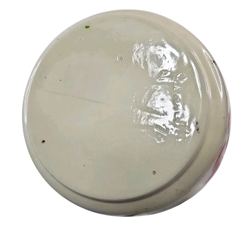 Oddly Darling Vintage cream ceramic decanter base with hand-painted cherry motif and embossed signature on bottom