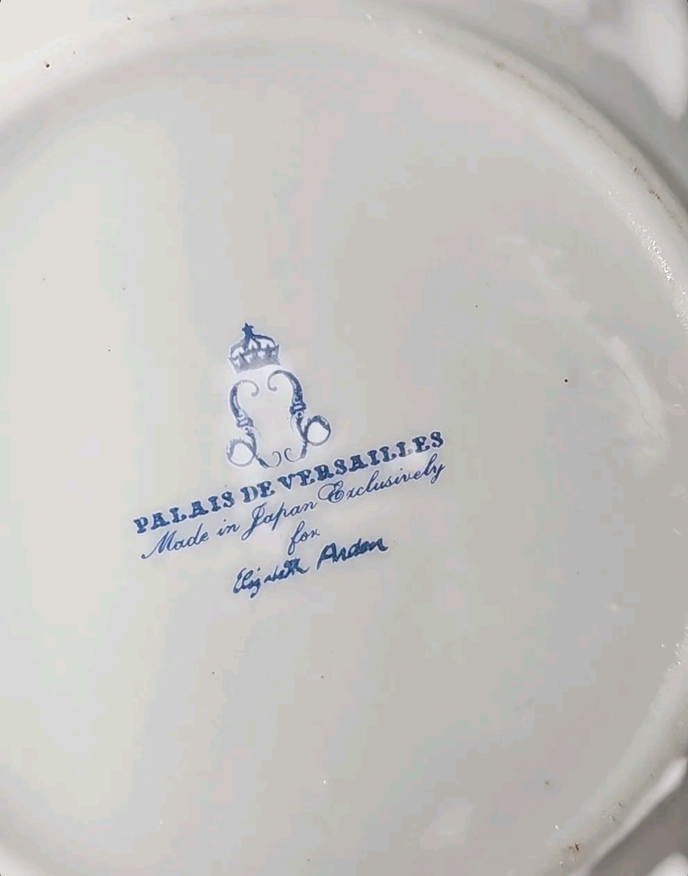 Oddly Darling Vintage ceramic dish base featuring the blue Palais de Versailles and Elizabeth Arden maker mark
