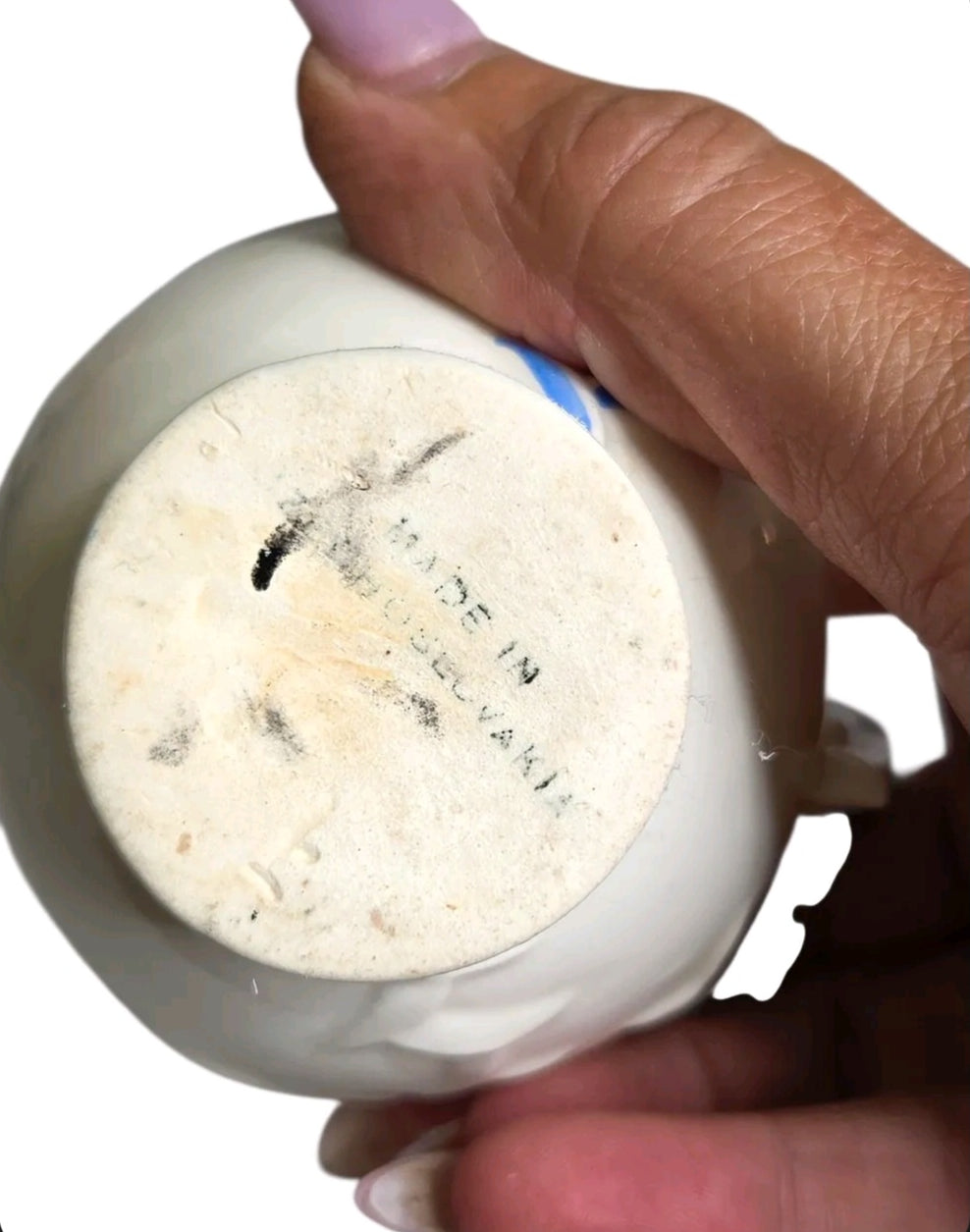 Oddly Darling Vintage ceramic pitcher base showing Made in Czechoslovakia stamp held by a hand