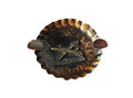 Oddly Darling Vintage hand-hammered copper ashtray with a brass Argentina emblem and crossed swords design.