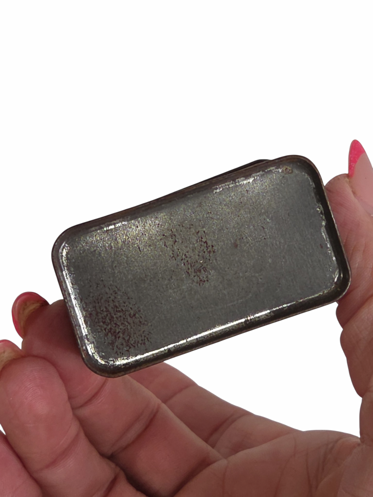 Oddly Darling Vintage collectible Crosman Super Pells metal pellet tin with weathered patina held in hand