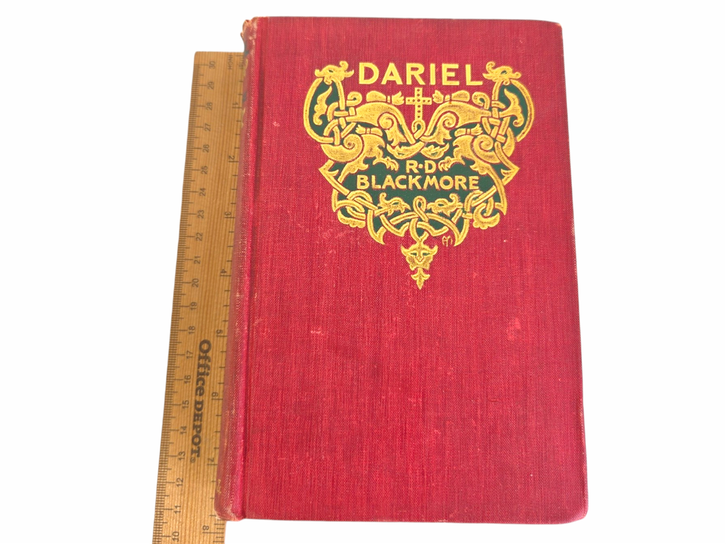 Oddly Darling Vintage antique Dariel hardcover book with red cloth cover and intricate gold-embossed Victorian design