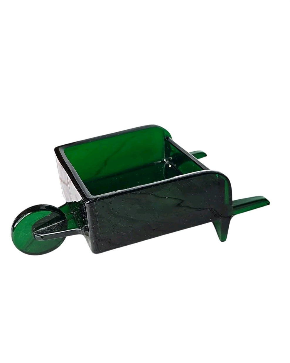 Oddly Darling Vintage emerald green glass wheelbarrow figurine for home decor or small trinket storage