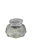 Oddly Darling Vintage clear faceted glass inkwell with a secure lid, perfect for a classic desk accessory.