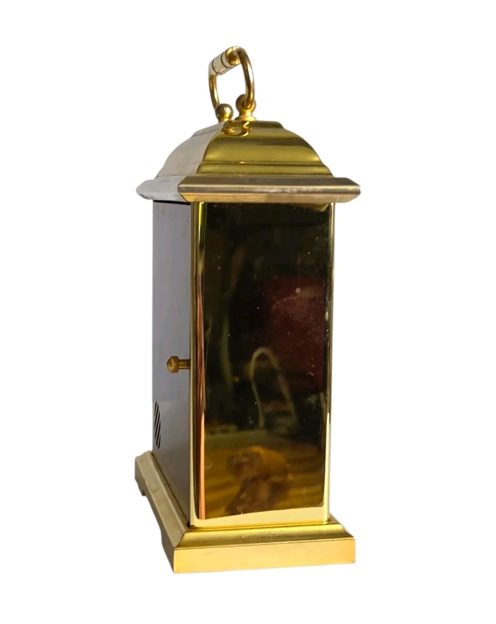 Oddly Darling Vintage gold-tone carriage mantel clock with a polished finish and classic top handle.