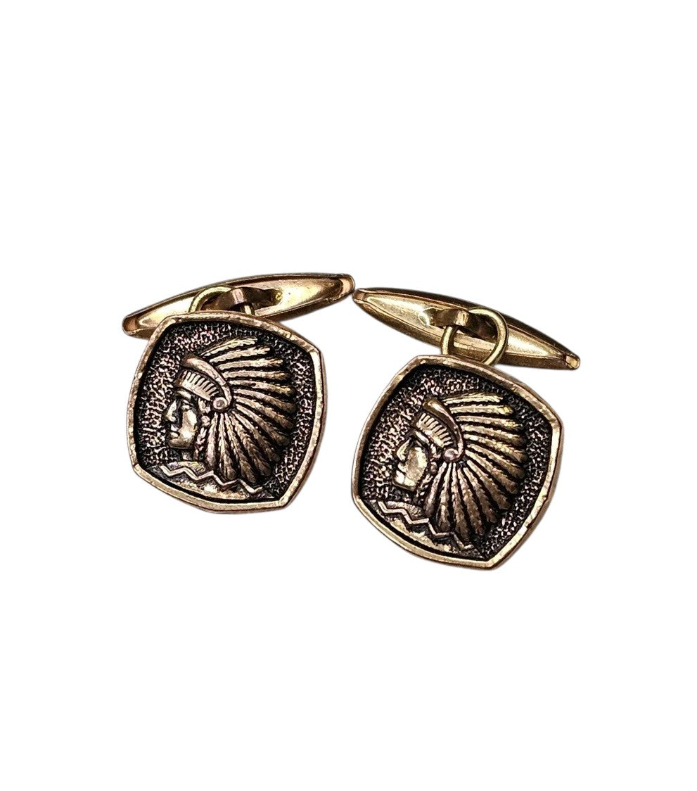 Oddly Darling Vintage antique gold-tone square cufflinks featuring a detailed relief of a Native American chief