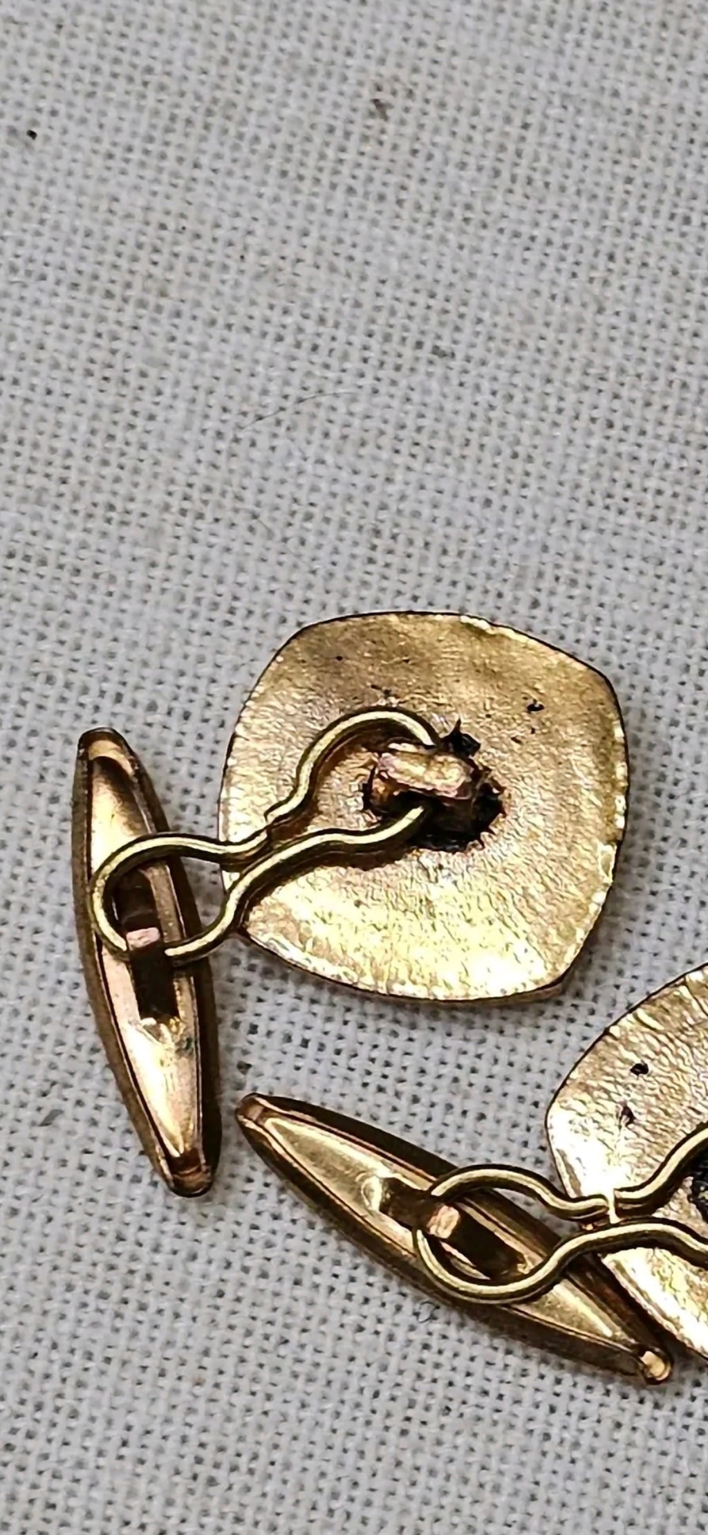 Oddly Darling Vintage antique gold-tone metal cufflinks with toggle closure and square design on textured fabric