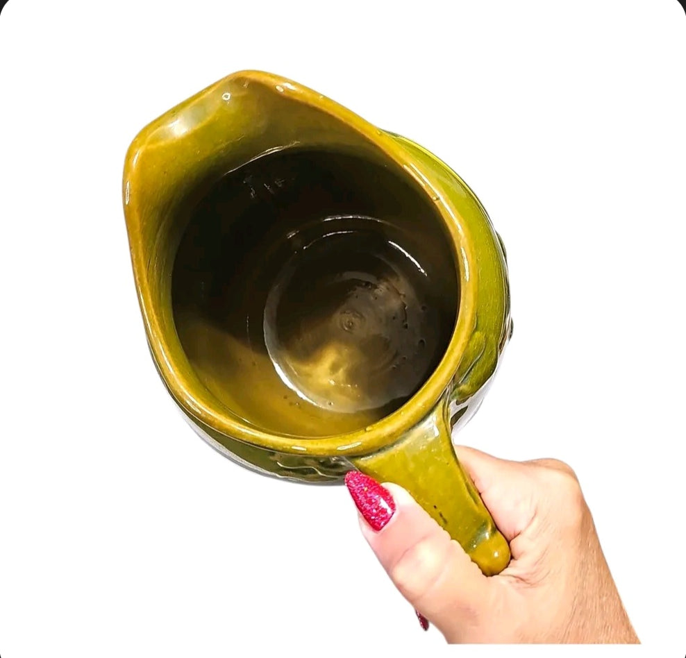 Majolica style pitcher viewed from above