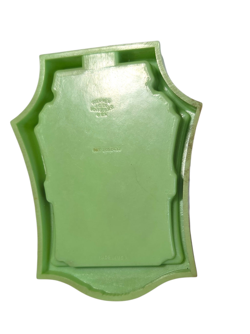 Oddly Darling Vintage green celluloid ring box hinge side with repaired crack and residue