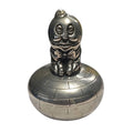 Oddly Darling Vintage silver-toned metal Humpty Dumpty trinket box with a brick-patterned base and blue velvet interior.
