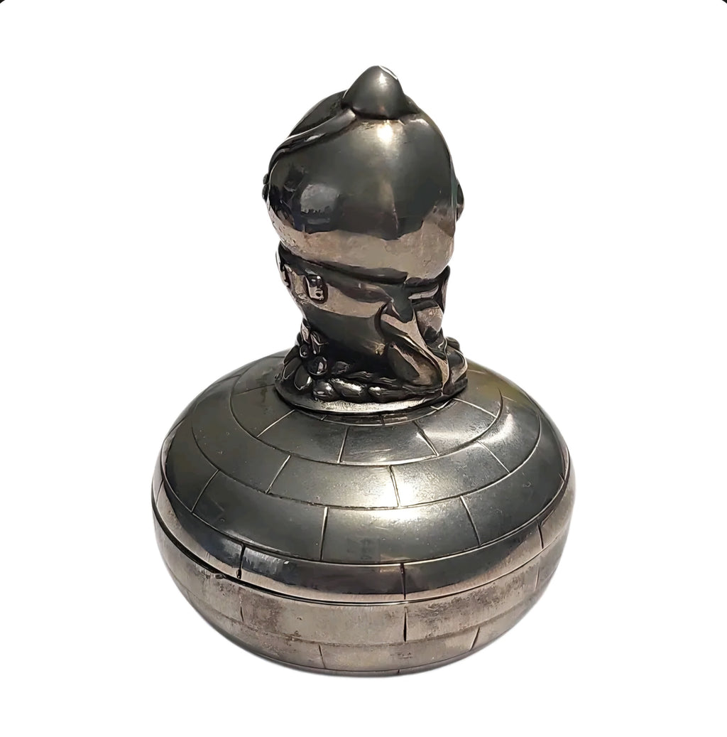 Oddly Darling Vintage silver-toned Humpty Dumpty trinket box with a textured brick-patterned base.