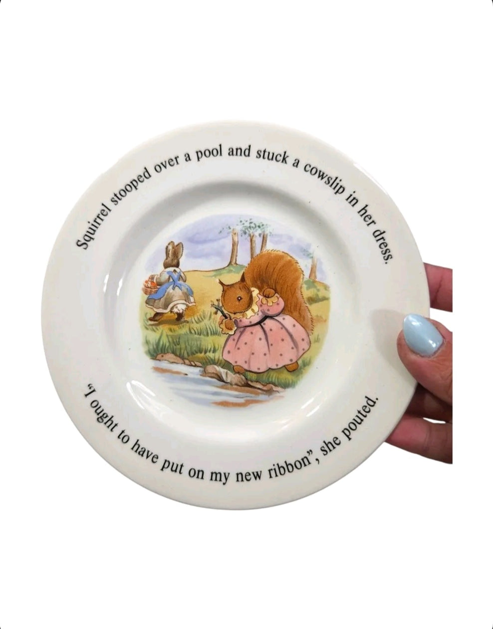 Oddly Darling Vintage Little Grey Rabbit ceramic plate featuring Squirrel illustration and storybook text
