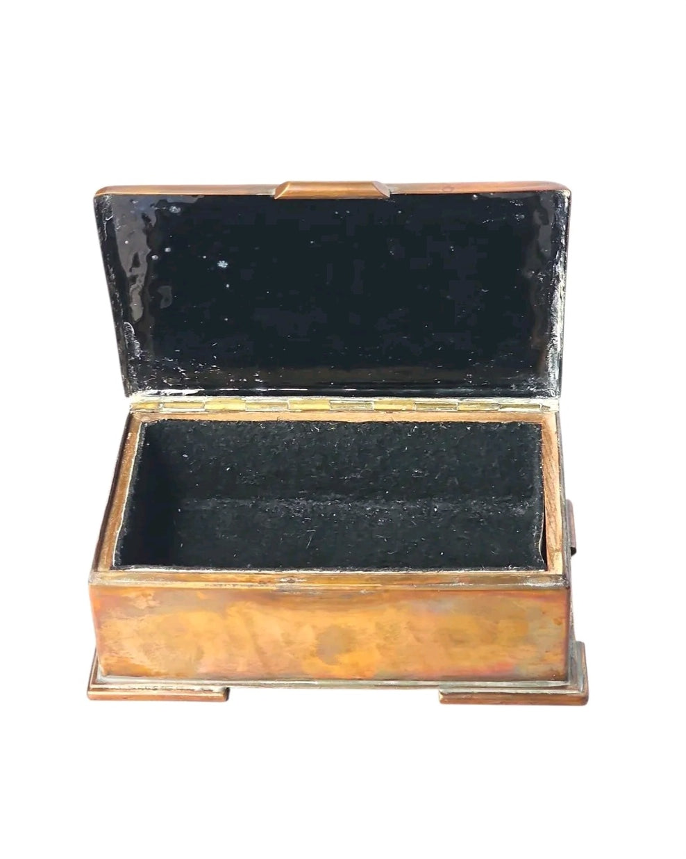 Oddly Darling Vintage Nekrassoff keepsake box with a copper body and black fabric-lined interior