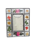 Oddly Darling Vintage pressed flower picture frame with stained-glass style metal border and colorful floral accents.