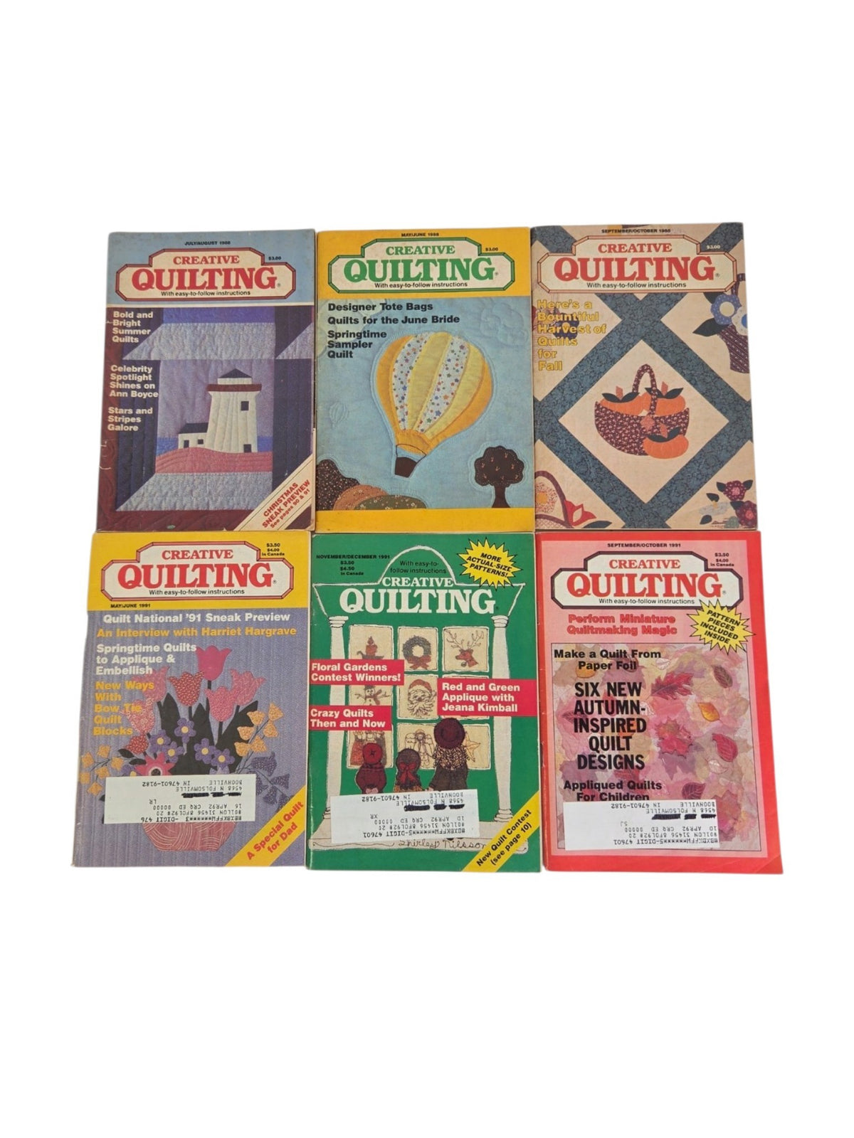 Oddly Darling Vintage collection of six vintage Creative Quilting magazines from the late 1980s and early 1990s.