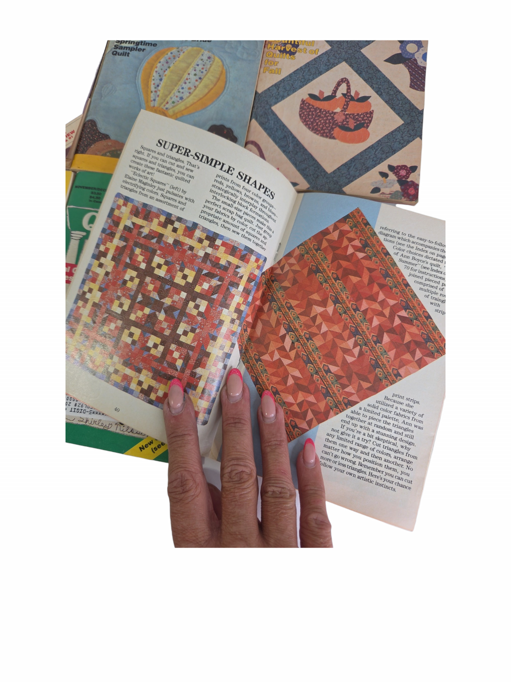Oddly Darling Vintage collection of vintage quilting magazines showing geometric quilt patterns and sewing instructions