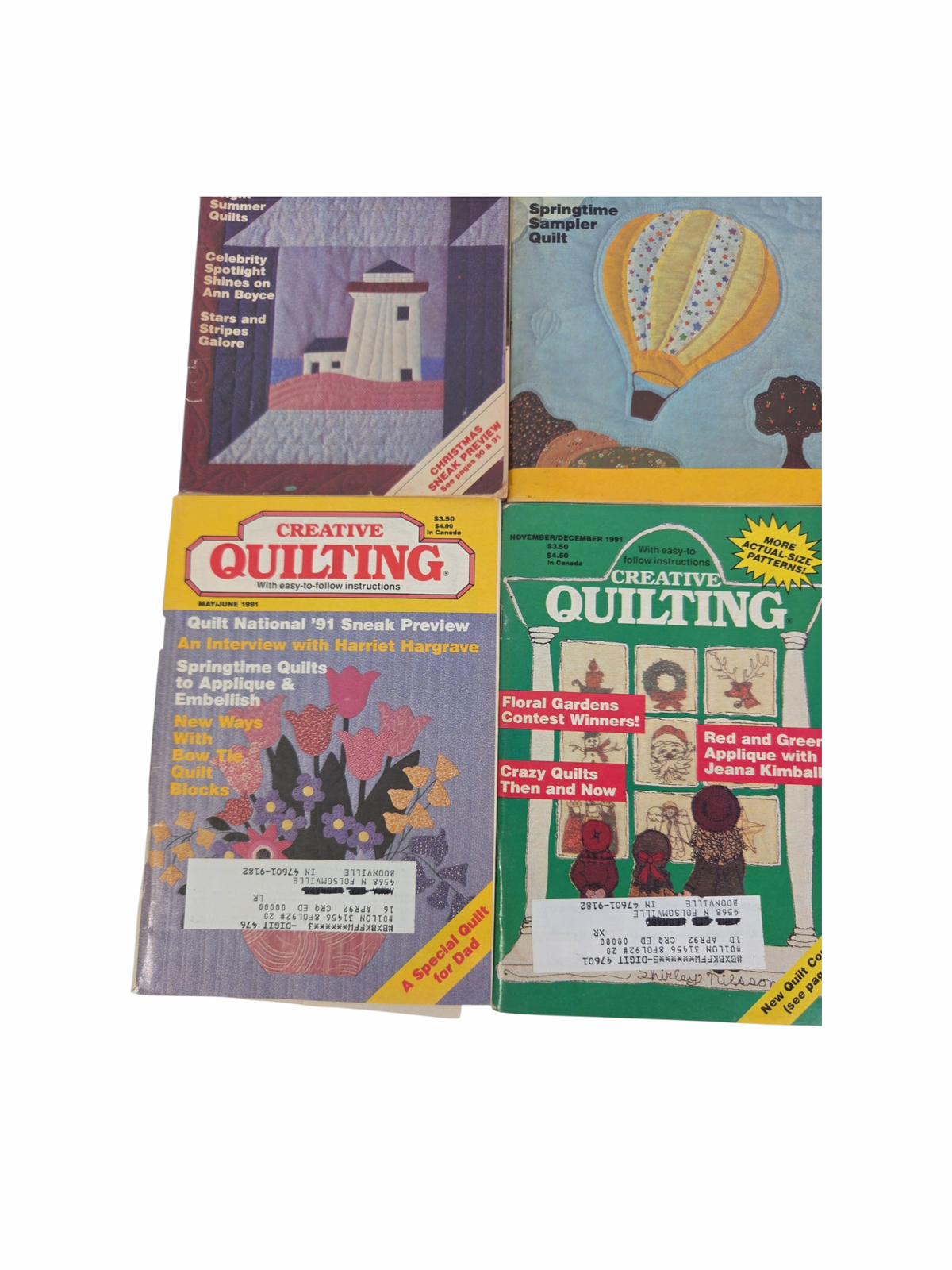 Oddly Darling Vintage collection of four vintage Creative Quilting magazines from the late 1980s and early 1990s.
