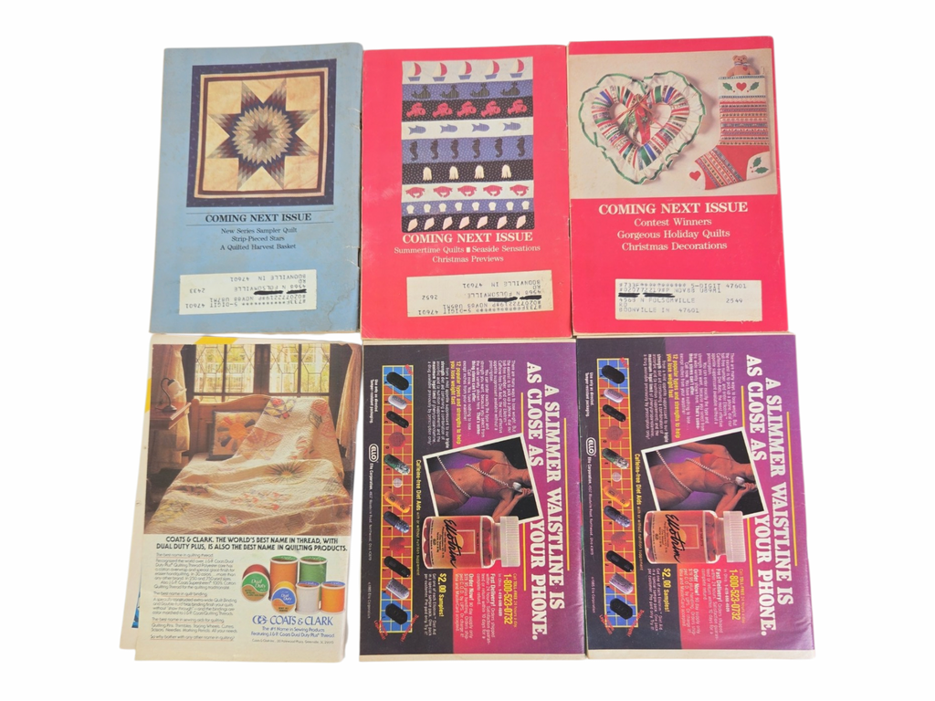 Oddly Darling Vintage collection of six vintage Creative Quilting magazines featuring colorful quilt pattern covers.