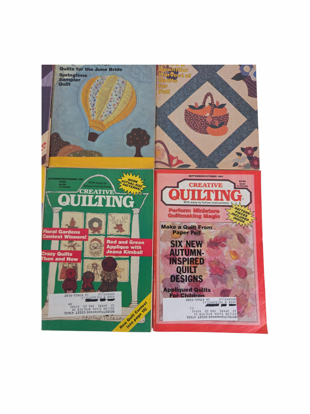 Oddly Darling Vintage collection of four vintage Creative Quilting magazines from the late 1980s and early 1990s.
