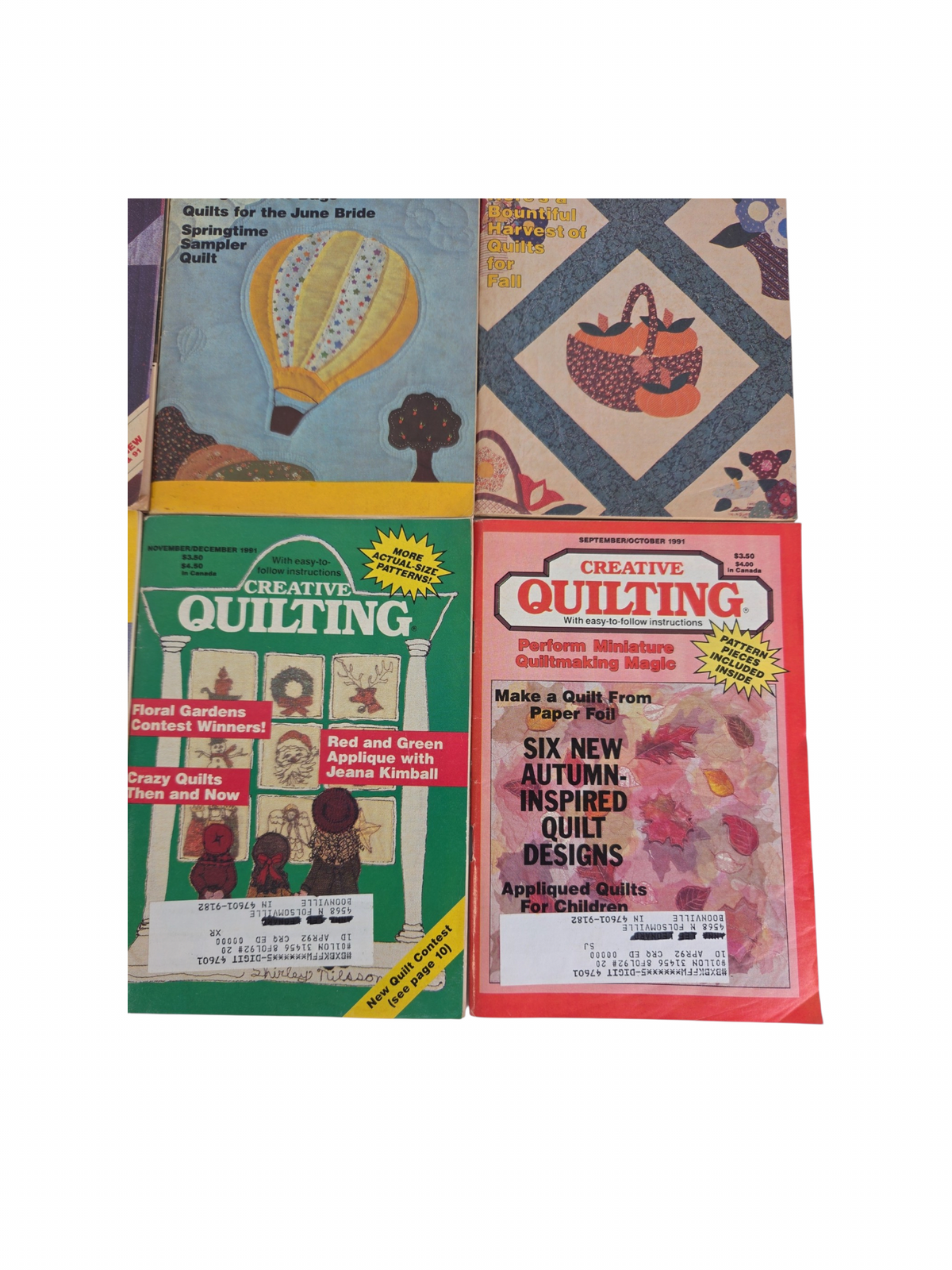 Oddly Darling Vintage collection of four vintage Creative Quilting magazines from the late 1980s and early 1990s.