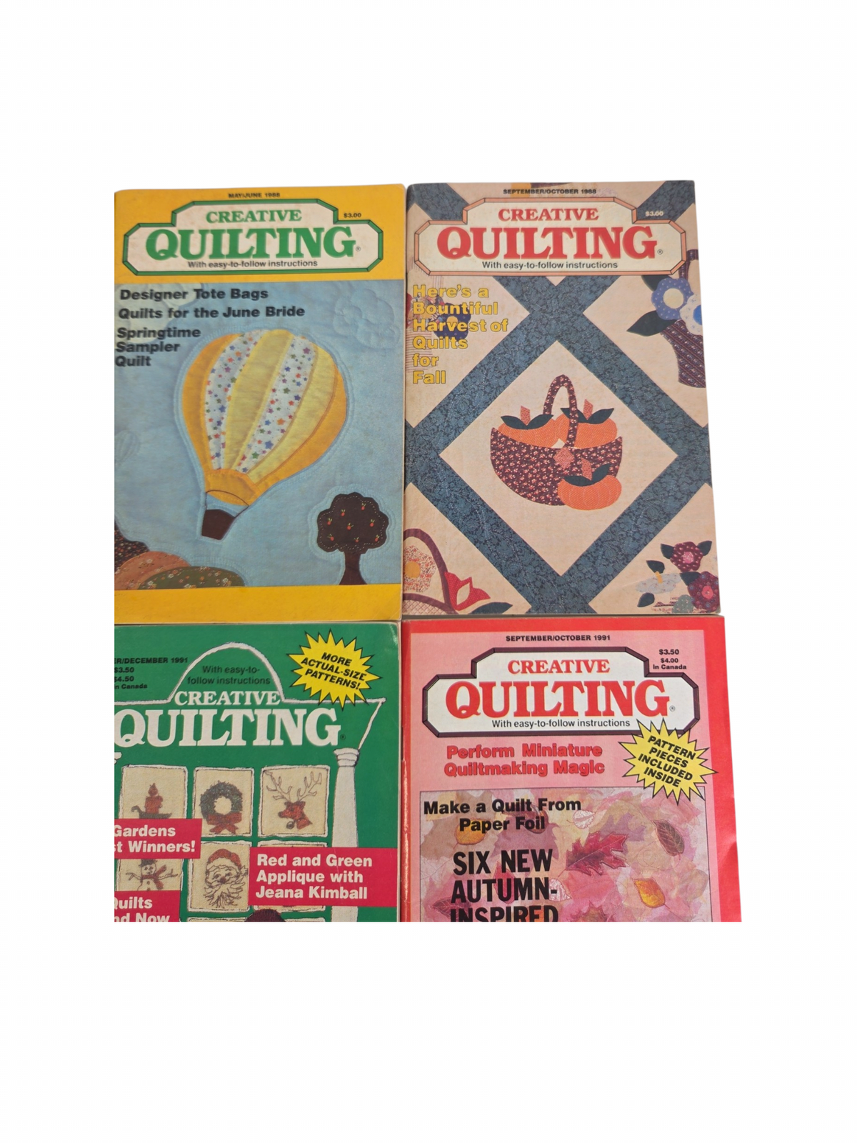 Oddly Darling Vintage collection of four vintage Creative Quilting magazines from the late 1980s and early 1990s.