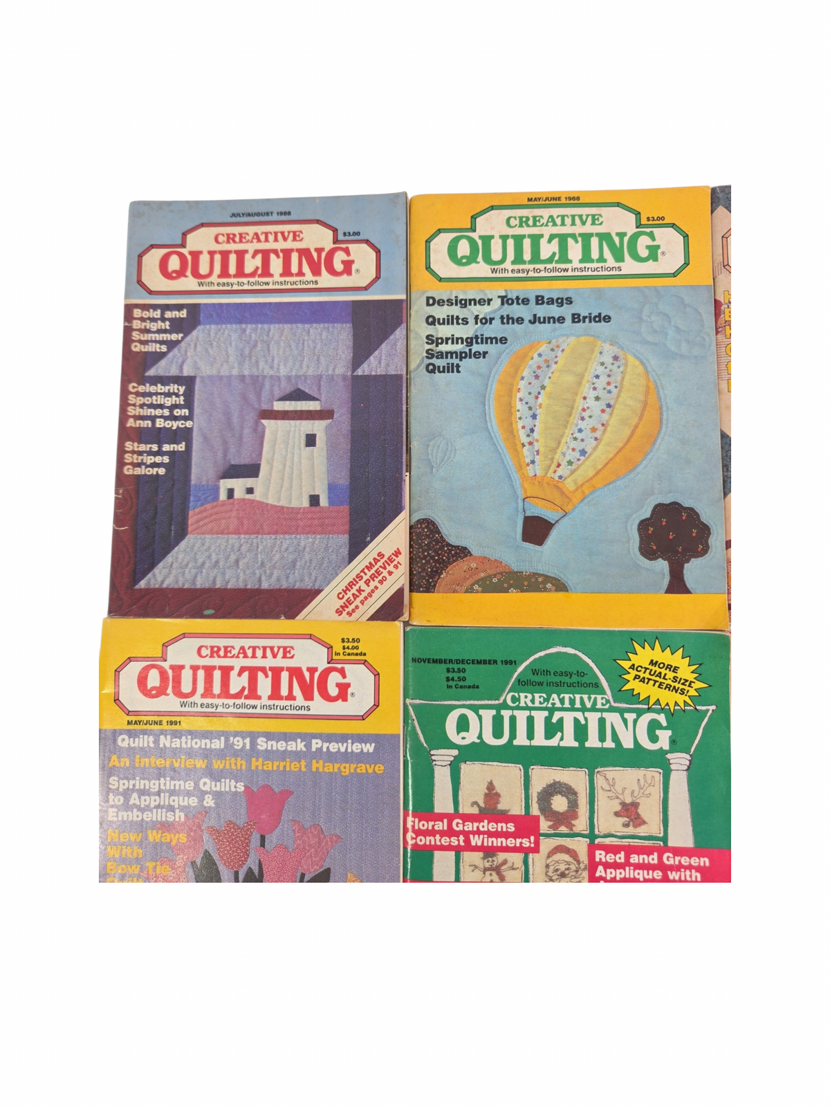 Oddly Darling Vintage collection of four vintage Creative Quilting magazines from the late 80s and early 90s.