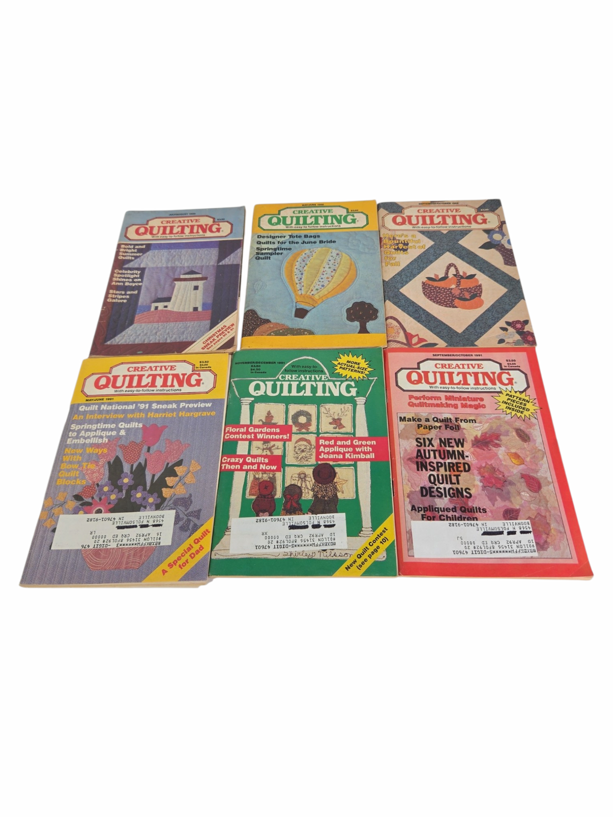 Oddly Darling Vintage collection of six vintage Creative Quilting magazines from the late 1980s and early 1990s.