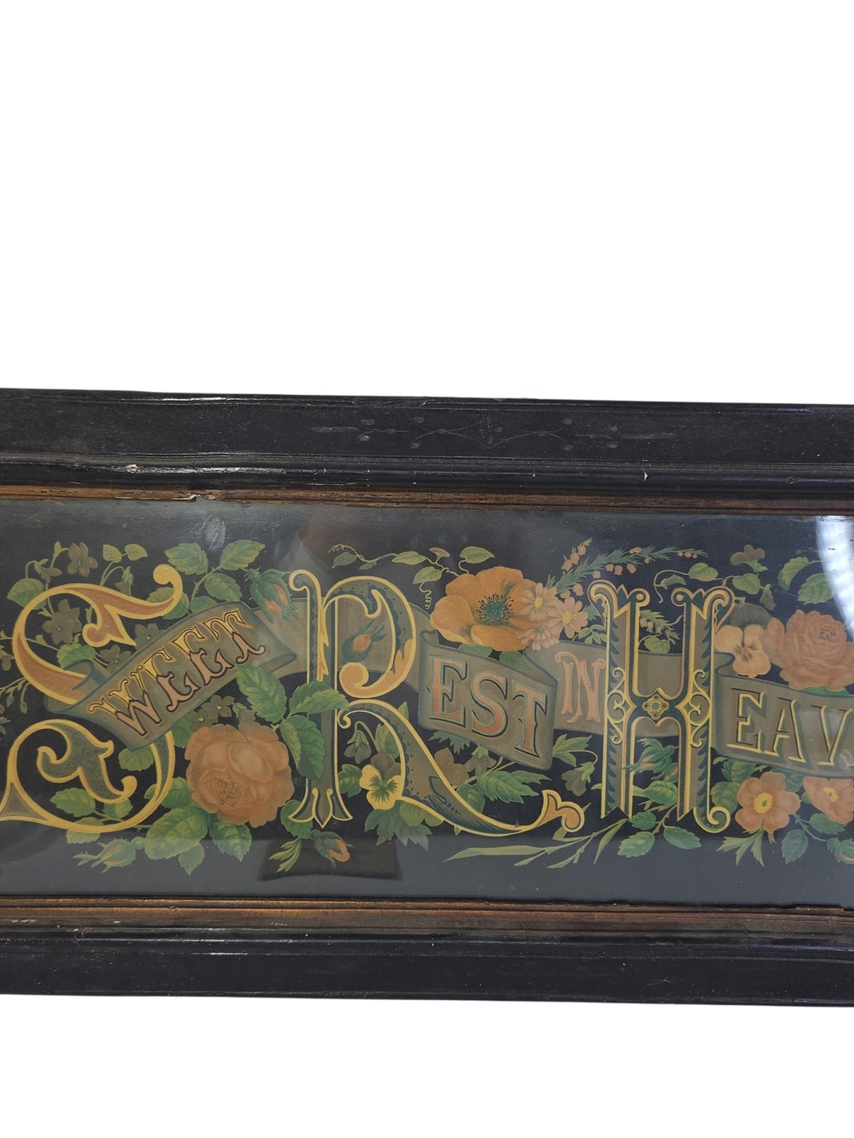 Oddly Darling Vintage Sweet Rest in Heaven chromolithograph with roses and floral motifs.